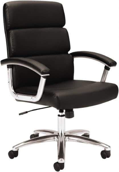 Basyx - 37-3/4" High Executive Mid Back Chair - 24" Wide x 24" Deep, Leather Seat, Black - Industrial Tool & Supply
