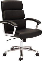Basyx - 37-3/4" High Executive Mid Back Chair - 24" Wide x 24" Deep, Leather Seat, Black - Industrial Tool & Supply