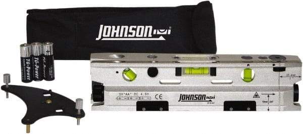 Johnson Level & Tool - 3 Beam 100' (Interior) Max Range Torpedo Laser Level - Red Beam, 1/8" at 50' Accuracy, 3-1/8" Long x 10" Wide x 2-1/4" High, Battery Included - Industrial Tool & Supply