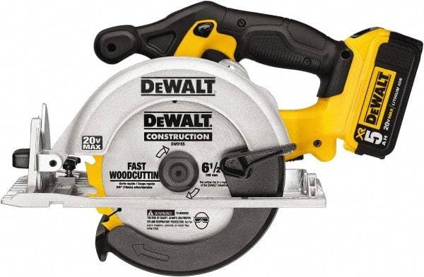 DeWALT - 20 Volt, 6-1/2" Blade, Cordless Circular Saw - 5,000 RPM, 1 Lithium-Ion Battery Included - Industrial Tool & Supply
