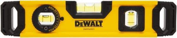 DeWALT - Magnetic 9" Long 2 Vial Torpedo Level - Aluminum, Yellow - Industrial Tool & Supply