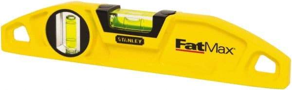 Stanley - 2 Vial, 9" Aluminum Die Cast Torpedo Level - Magnetic, Yellow - Industrial Tool & Supply