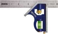 Irwin - 2 Piece, 6" Combination Square Set - 1/16, 1/32, 1/64 & 1/8" (4R) Graduation, Stainless Steel Blade, Cast Zinc Square Head - Industrial Tool & Supply