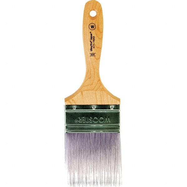 Wooster Brush - 3" Flat Synthetic Wall Brush - 3-7/16" Bristle Length, 6-1/4" Maple Beavertail Handle - Industrial Tool & Supply