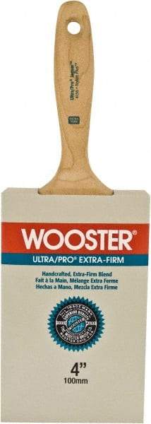 Wooster Brush - 4" Flat Synthetic Wall Brush - 3-15/16" Bristle Length, 6-1/4" Maple Beavertail Handle - Industrial Tool & Supply