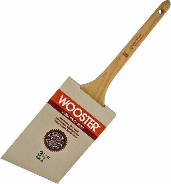 Wooster Brush - 3-1/2" Angled Nylon/Polyester Sash Brush - 3-3/16" Bristle Length, 8" Maple Rattail Handle - Industrial Tool & Supply
