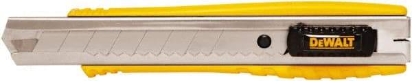 DeWALT - Snap Utility Knife - 1/4" Carbon Steel Blade, Yellow & Silver Plastic/Stainless Steel Handle, 1 Blade Included - Industrial Tool & Supply