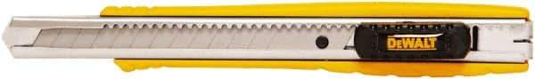 DeWALT - Snap Utility Knife - 1/4" Carbon Steel Blade, Yellow & Silver Plastic/Stainless Steel Handle, 1 Blade Included - Industrial Tool & Supply