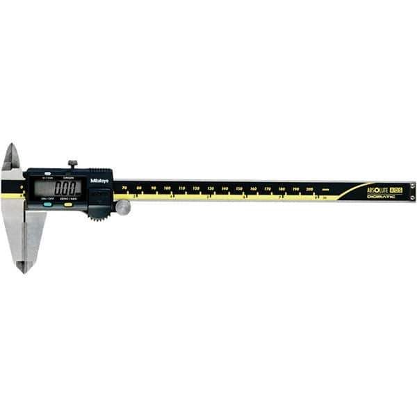 Mitutoyo - 0 to 8" Range 0.01mm Resolution, Electronic Caliper - Steel with 50mm Carbide-Tipped Jaws, 0.001" Accuracy - Industrial Tool & Supply