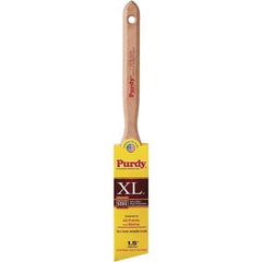 Purdy - 1-1/2" Angled Synthetic Trim Brush - 2-7/16" Bristle Length, 2-7/16" Wood Fluted Handle - Industrial Tool & Supply