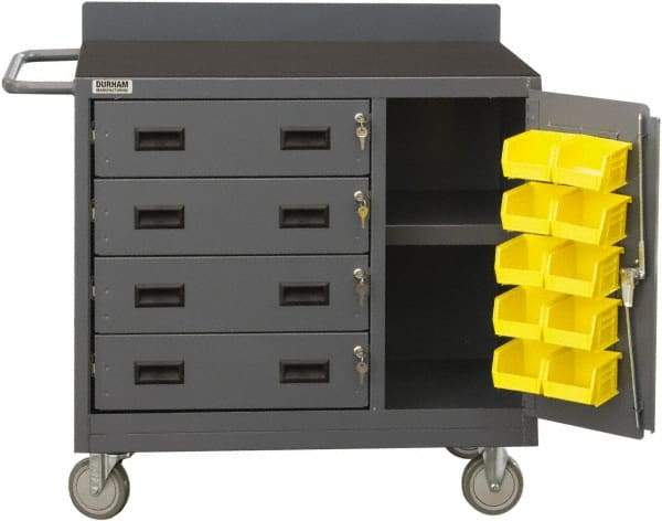 Durham - 2,000 Lb Capacity, 4 Drawer, 1 Door Mobile Workstation - 36" Wide x 18" Deep x 38-3/8" High, Steel, Gray - Industrial Tool & Supply