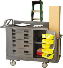 Durham - 2,000 Lb Capacity, 6 Drawer, 1 Door Mobile Workstation - 52-3/4" Wide x 19" Deep x 40-1/4" High, Steel, Gray - Industrial Tool & Supply