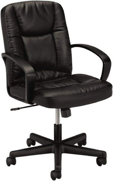 Basyx - 38-3/4" High Executive Mid Back Chair - 25" Wide x 34-1/2" Deep, Leather Seat, Black - Industrial Tool & Supply