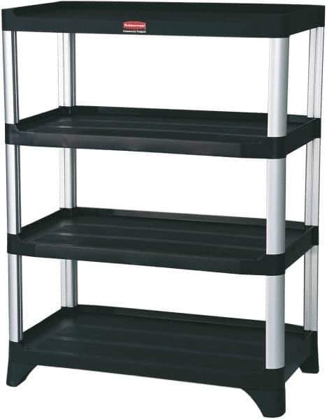 Rubbermaid - 46" High x 20" Wide x 35" Deep, 4 Shelf Structural Plastic Open Shelving - Black, 800 Lb Capacity - Industrial Tool & Supply