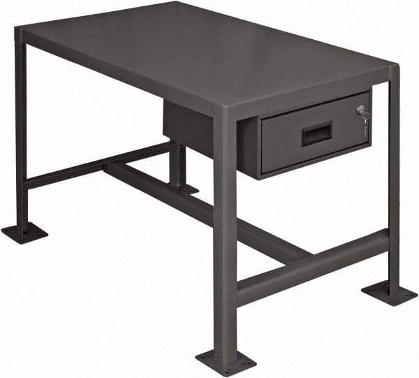Durham - 24 Wide x 18" Deep x 36" High, Steel Machine Work Table with Drawer - Flat Top, Rounded Edge, Fixed Legs, Gray - Industrial Tool & Supply