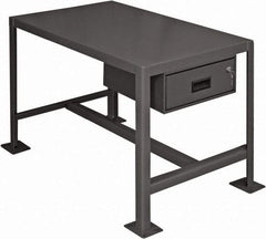 Durham - 24 Wide x 18" Deep x 36" High, Steel Machine Work Table with Drawer - Flat Top, Rounded Edge, Fixed Legs, Gray - Industrial Tool & Supply