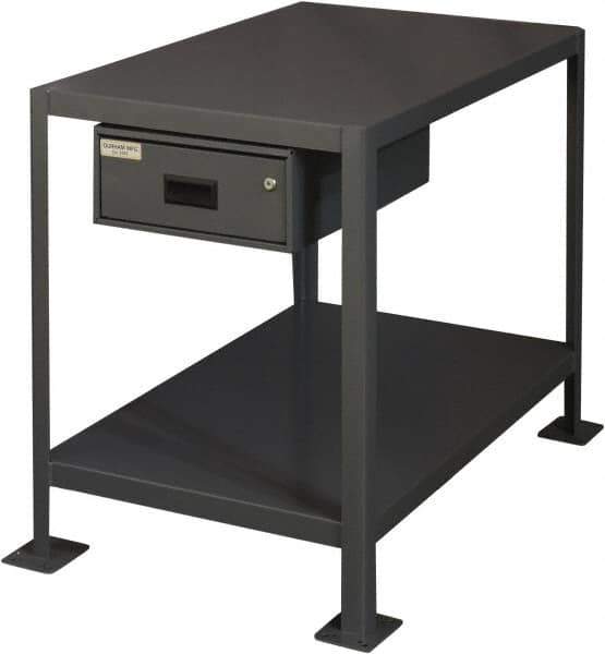 Durham - 24 Wide x 18" Deep x 18" High, Steel Machine Work Table with Drawer - Flat Top, Rounded Edge, Fixed Legs, Gray - Industrial Tool & Supply