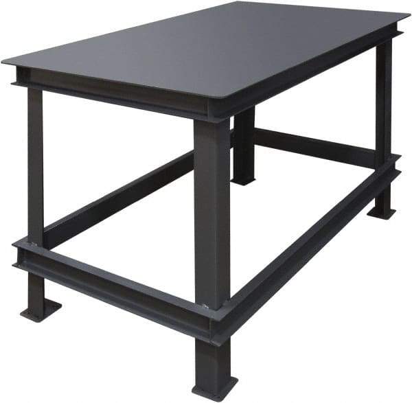 Durham - 72 Wide x 36" Deep x 30" High, Steel Machine Work Table - Flat Top, Rounded Edge, Fixed Legs, Gray - Industrial Tool & Supply