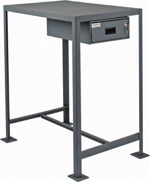 Durham - 36 Wide x 24" Deep x 42" High, Steel Machine Work Table with Drawer - Flat Top, Rounded Edge, Fixed Legs, Gray - Industrial Tool & Supply