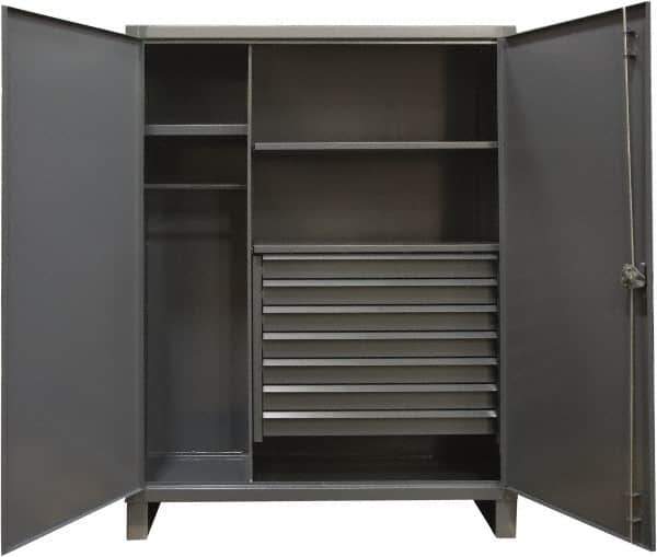 Durham - 3 Shelf Combination Storage Cabinet - Steel, 36" Wide x 24" Deep x 78" High, Gray - Industrial Tool & Supply