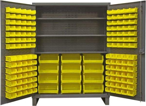 Durham - 3 Shelf 156 Bin Storage Cabinet - Steel, 60" Wide x 24" Deep x 78" High, Gray - Industrial Tool & Supply
