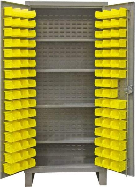 Durham - 4 Shelf 120 Bin Storage Cabinet - Steel, 48" Wide x 24" Deep x 78" High, Gray - Industrial Tool & Supply