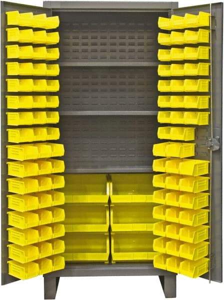 Durham - 3 Shelf 134 Bin Storage Cabinet - Steel, 48" Wide x 24" Deep x 78" High, Gray - Industrial Tool & Supply