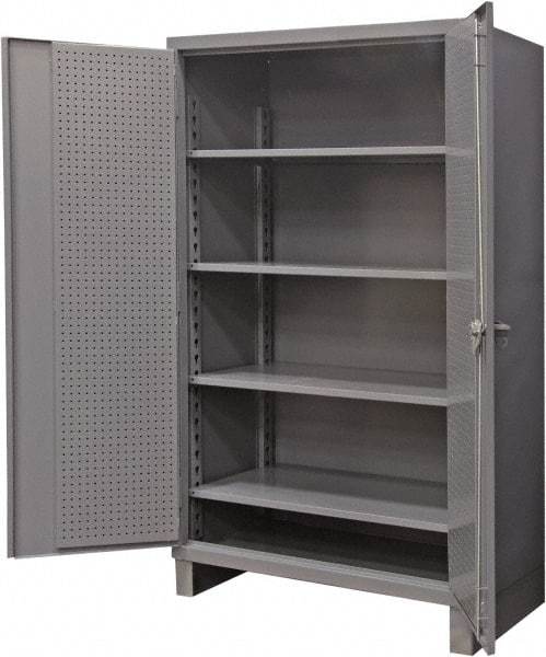 Durham - 4 Shelf Pegboard Storage Cabinet - Steel, 60" Wide x 24" Deep x 78" High, Gray - Industrial Tool & Supply