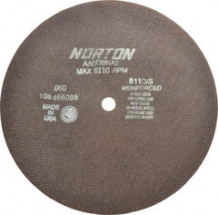 Norton - 10" 60 Grit Aluminum Oxide Cutoff Wheel - 0.06" Thick, 5/8" Arbor, 6,110 Max RPM, Use with Stationary Grinders - Industrial Tool & Supply