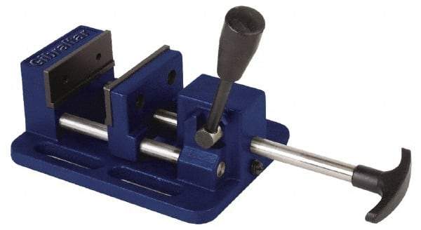 Gibraltar - 3" Jaw Opening Capacity x 1-1/16" Throat Depth, Horizontal Drill Press Vise - 3" Wide Jaw, Stationary Base, Standard Speed, 7-1/4" OAL x 2.975" Overall Height, Cast Iron - Industrial Tool & Supply