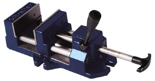 Gibraltar - 4" Jaw Opening Capacity x 1-3/8" Throat Depth, Horizontal Drill Press Vise - 4" Wide Jaw, Stationary Base, Standard Speed, 11-3/16" OAL x 3.719" Overall Height, Cast Iron - Industrial Tool & Supply