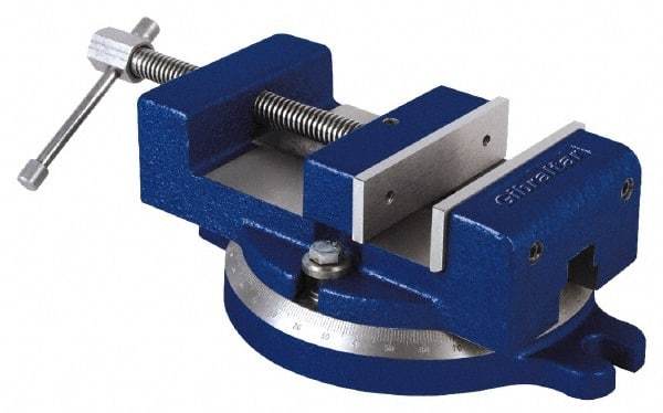 Gibraltar - 4-1/2" Jaw Width, 4" Jaw Opening Capacity, Horizontal Swivel Machine Vise - Manual Operation, 1 Station, 11-1/2" Long x 3-1/2" High x 1-1/4" Deep, 1-1/4" Jaw Height - Industrial Tool & Supply
