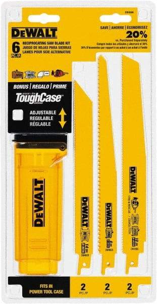 DeWALT - 6 Pieces, 8" to 9" Long x 0.04" Thickness, Bi-Metal Reciprocating Saw Blade Set - Straight Profile, 6 to 14 Teeth, Toothed Edge - Industrial Tool & Supply