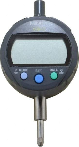 Mitutoyo - 0 to 12.7mm Range, 0.00005" Graduation, Electronic Drop Indicator - Lug-on-center Back, Accurate to 0.0001", English & Metric System, LCD Display - Industrial Tool & Supply