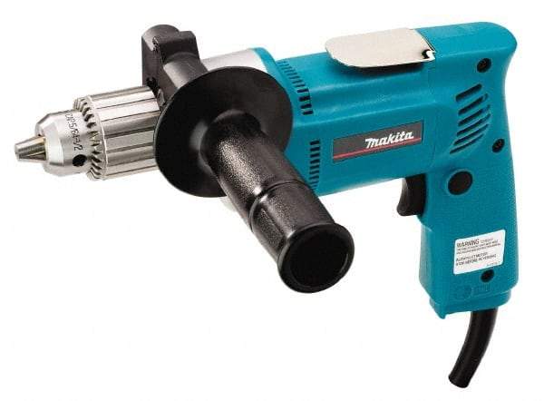 Makita - 1/2" Keyed Chuck, 550 RPM, Pistol Grip Handle Electric Drill - 6.5 Amps, 115 Volts, Reversible, Includes Chuck Key, Drill Chuck, Side Handle - Industrial Tool & Supply