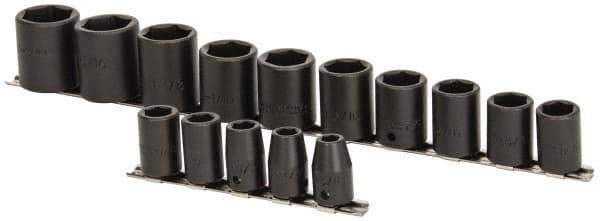 Proto - 15 Piece 1/2" Drive Impact Socket Set - 6 Points, 3/8" to 1-1/4" Range, Inch Measurement Standard - Industrial Tool & Supply