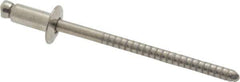 RivetKing - Dome Head Stainless Steel Open End Blind Rivet - Stainless Steel Mandrel, 0.063" to 1/8" Grip, 1/4" Head Diam, 0.129" to 0.133" Hole Diam, 0.275" Length Under Head, 1/8" Body Diam - Industrial Tool & Supply