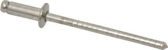 RivetKing - Size 42 Dome Head Stainless Steel Open End Blind Rivet - Stainless Steel Mandrel, 0.126" to 3/16" Grip, 1/4" Head Diam, 0.129" to 0.133" Hole Diam, 0.337" Length Under Head, 1/8" Body Diam - Industrial Tool & Supply