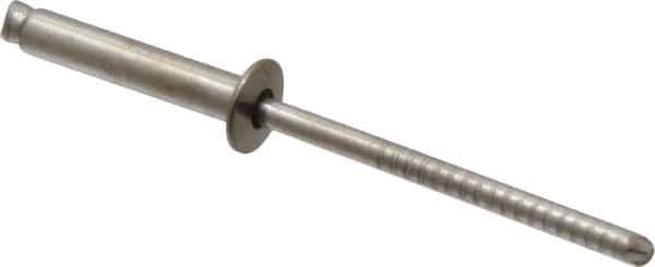 RivetKing - Size 48 Dome Head Stainless Steel Open End Blind Rivet - Stainless Steel Mandrel, 0.376" to 1/2" Grip, 1/4" Head Diam, 0.129" to 0.133" Hole Diam, 0.65" Length Under Head, 1/8" Body Diam - Industrial Tool & Supply