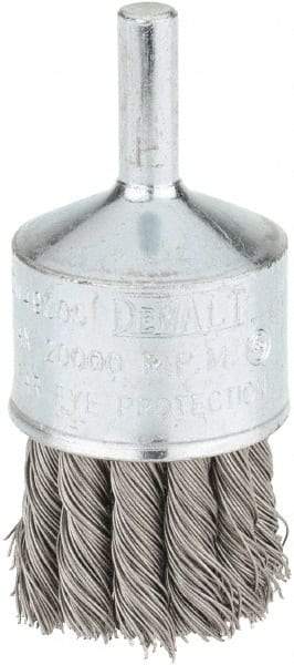 DeWALT - 1" Brush Diam, Knotted, End Brush - 1/4" Diam Steel Shank, 1/4" Pilot Diam, 20,000 Max RPM - Industrial Tool & Supply