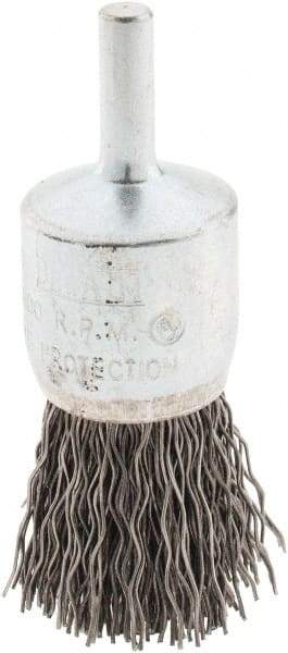 DeWALT - 1" Brush Diam, Crimped, End Brush - 1/4" Diam Steel Shank, 1/4" Pilot Diam, 20,000 Max RPM - Industrial Tool & Supply