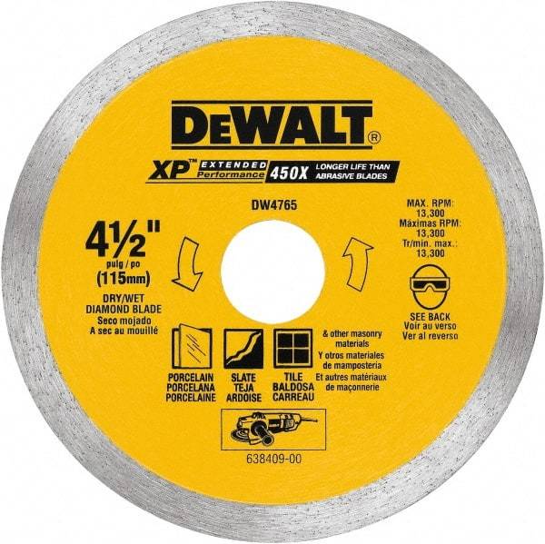 DeWALT - 4-3/8" Diam, 5/8 & 7/8" Arbor Hole Diam, Wet & Dry Cut Saw Blade - Diamond-Tipped, Standard Round Arbor - Industrial Tool & Supply