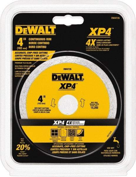 DeWALT - 4" Diam, 5/8 & 7/8" Arbor Hole Diam, Wet & Dry Cut Saw Blade - Diamond-Tipped, Standard Round Arbor - Industrial Tool & Supply