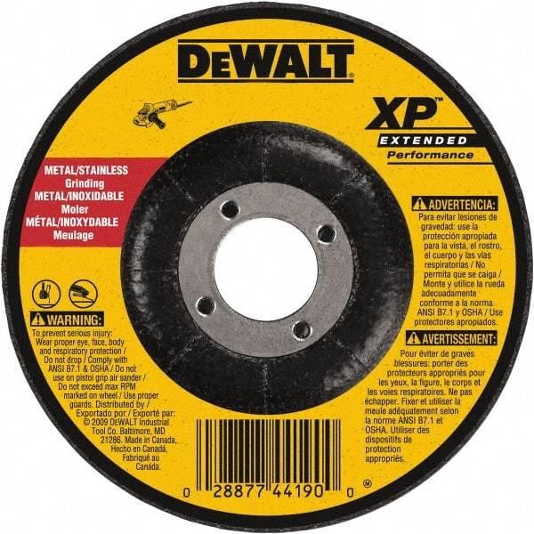 DeWALT - 24 Grit, 9" Wheel Diam, 1/4" Wheel Thickness, 7/8" Arbor Hole, Type 27 Depressed Center Wheel - Zirconia Alumina, Resinoid Bond, 6,600 Max RPM, Compatible with Angle Grinder - Industrial Tool & Supply