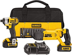 DeWALT - 2 Piece 20 Volt Cordless Tool Combination Kit - Includes 1/4" Impact Driver, Reciprocating Saw, Fast Charger, Contractor Bag & Belt Hook, Lithium-Ion - Industrial Tool & Supply