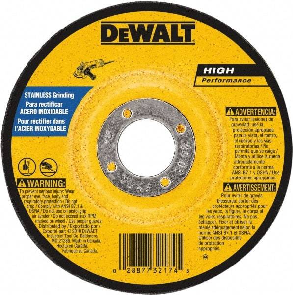 DeWALT - 30 Grit, 6" Wheel Diam, 1/4" Wheel Thickness, 7/8" Arbor Hole, Type 27 Depressed Center Wheel - Aluminum Oxide, 10,100 Max RPM, Compatible with Angle Grinder - Industrial Tool & Supply