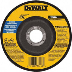 DeWALT - 30 Grit, 6" Wheel Diam, 1/8" Wheel Thickness, 7/8" Arbor Hole, Type 27 Depressed Center Wheel - Aluminum Oxide, 10,100 Max RPM, Compatible with Angle Grinder - Industrial Tool & Supply