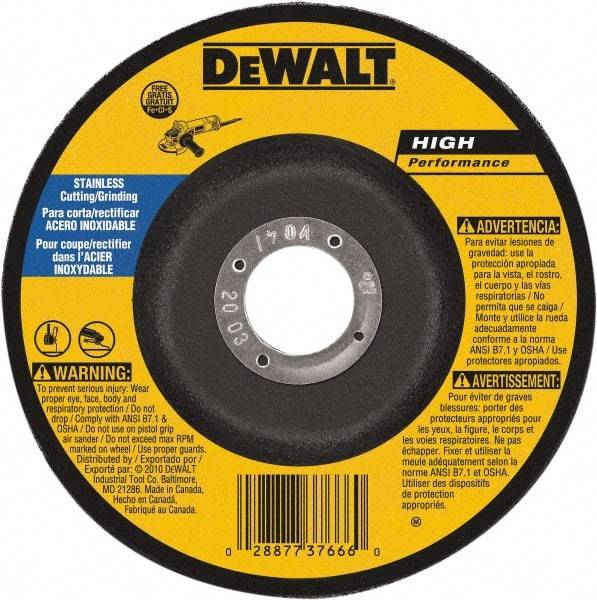 DeWALT - 30 Grit, 5" Wheel Diam, 1/8" Wheel Thickness, 7/8" Arbor Hole, Type 27 Depressed Center Wheel - Aluminum Oxide, 12,200 Max RPM, Compatible with Angle Grinder - Industrial Tool & Supply