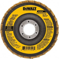 DeWALT - 4-1/2" Disc Diam, 7/8" Center Hole, Type 27 Aluminum Oxide Flap Disc - 13,300 Max RPM, Fiberglass Backing, Arbor Attaching System, Non-Woven - Industrial Tool & Supply