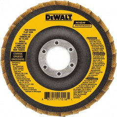 DeWALT - 100 Grit, 4-1/2" Disc Diam, 7/8" Center Hole, Type 27 Aluminum Oxide Flap Disc - 13,300 Max RPM, Fiberglass Backing, Arbor Attaching System, Non-Woven - Industrial Tool & Supply